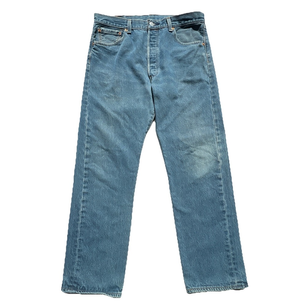 Levis 501 Jeans Mens 36x32 Blue Medium Wash Button Fly Straight Leg Denim Y2K